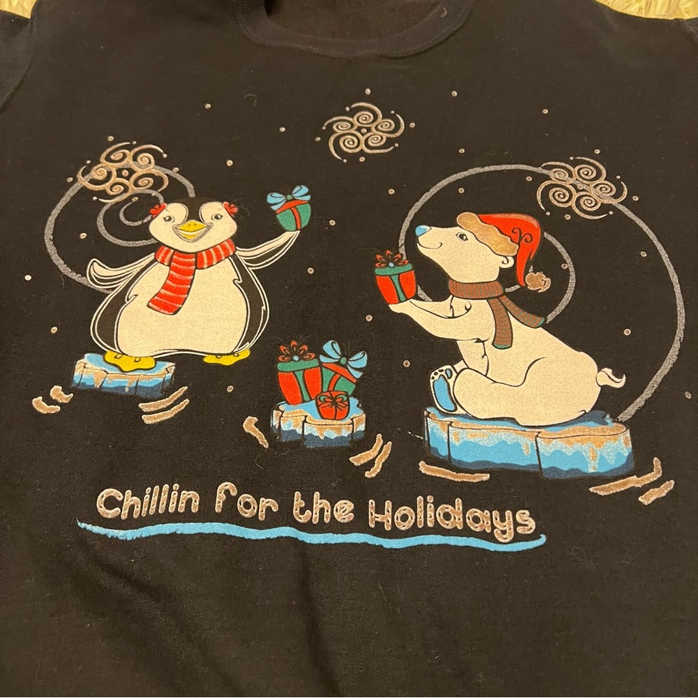 VTG Jerzees Chilling For The Hollidays Black Ugly Sweater 90s Christmas Time 2X